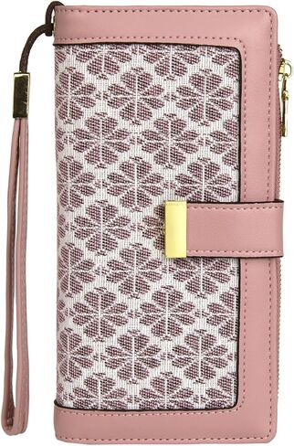Women Floral Leather Wallet Large Capacity RFID Blocking Designer Trifold Card Holder with ID Window Coin Pockets Wristlet in Saudi Arabia