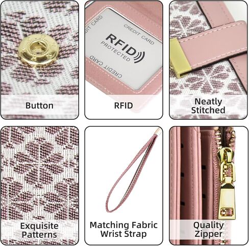 Women Floral Leather Wallet Large Capacity RFID Blocking Designer Trifold Card Holder with ID Window Coin Pockets Wristlet in Saudi Arabia