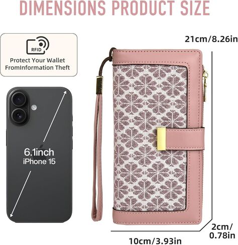 Women Floral Leather Wallet Large Capacity RFID Blocking Designer Trifold Card Holder with ID Window Coin Pockets Wristlet in Saudi Arabia