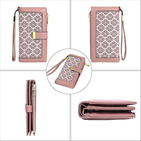 Women Floral Leather Wallet Large Capacity RFID Blocking Designer Trifold Card Holder with ID Window Coin Pockets Wristlet in Saudi Arabia