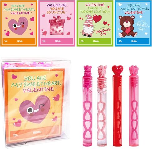 28Pcs Kids Valentines Gifts for Classroom - Valentine Cards with Heart Shape Bubble Wands Novelty Toys for Boys Girls Exchange Gifts, Party Favor Prizes, Valentine’s Greeting Gifts in Kuwait