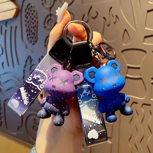 Colorful Bear Keychains Creative Woven Ropes Resin Animal Pendants Charm Accessory Car Keychain in Saudi Arabia