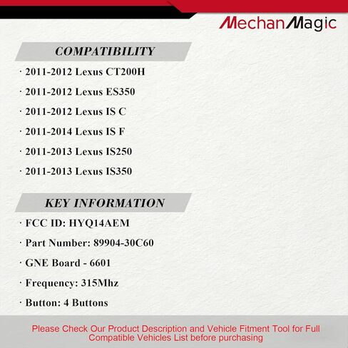 MechanMagic Key Fob استبدال جهاز التحكم عن بعد يناسب ES350 GS350 IS250 IS350 ISC ISF 2009 2010 2011 2012 الدخول الذكي بدون مفتاح التحكم عن بعد دفع زر البدء HYQ14AEM 89904-30C60 271451-6601 GNE in Saudi Arabia