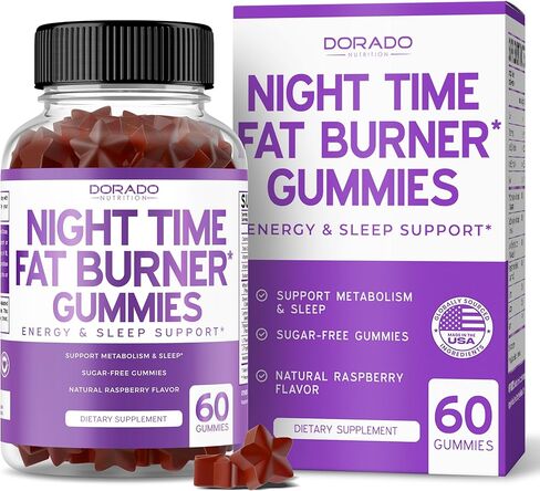 Night Time Fat Burner Gummies (60 Count) Weight Loss Gummies & Metabolism Gummies - Sugar Free - Delicious Raspberry Flavor - Melatonin Sleep Gummy - Vegan - 3rd Party Tested - USA Made - (60 Gummies) in Kuwait