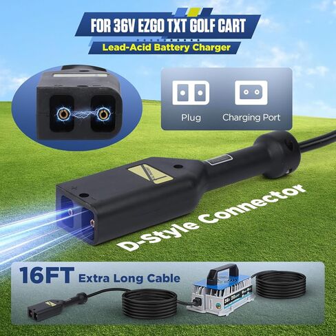 20 AMP 36 Volt Golf Cart Charger for EZGO TXT, IP67 Waterproof & Trickle Charge, 1250W Fast 36 Volt EZGO Golf Cart Battery Charger Full Auto Charge with D-Style Plug, 16FT Cable, for Lead-Acid Battery in Kuwait