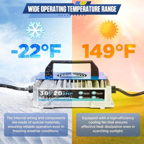 20 AMP 36 Volt Golf Cart Charger for EZGO TXT, IP67 Waterproof & Trickle Charge, 1250W Fast 36 Volt EZGO Golf Cart Battery Charger Full Auto Charge with D-Style Plug, 16FT Cable, for Lead-Acid Battery in Kuwait