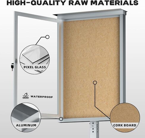 INNOVART Standing Enclosed Bulletin Board 36"x24", Outdoor Lockable Community Sign with Aluminum Frame and Metal Pole, Enclosed Bulletin Board Weatherproof, Information Cabinet Display Case with Door in Kuwait