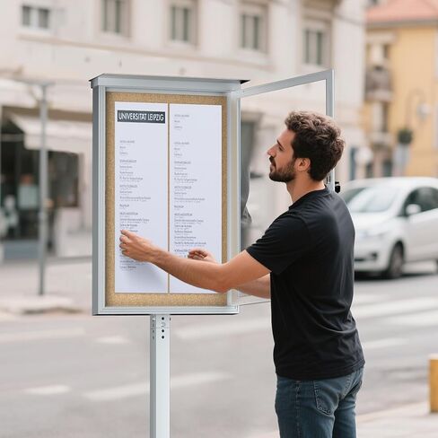 INNOVART Standing Enclosed Bulletin Board 36"x24", Outdoor Lockable Community Sign with Aluminum Frame and Metal Pole, Enclosed Bulletin Board Weatherproof, Information Cabinet Display Case with Door in Kuwait