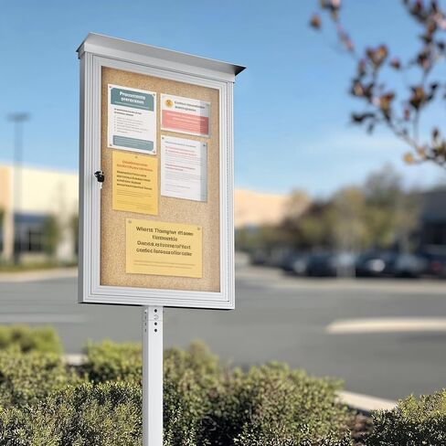 INNOVART Standing Enclosed Bulletin Board 36"x24", Outdoor Lockable Community Sign with Aluminum Frame and Metal Pole, Enclosed Bulletin Board Weatherproof, Information Cabinet Display Case with Door in Kuwait