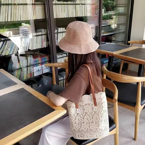 Women Flower Embroidery Tote Frosted Silk Straw Bag Summer Seaside Travel Vacation Beach Bag Shoulder Retro Lace Handbag (Brown-1) in Kuwait