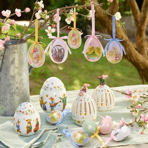 12 Pcs Easter Eggs Tree Ornaments Hanging Eggs Hand Painted Colorful for Party Favors Decor Basket DIY Crafts Table Shelf Decoration in Kuwait