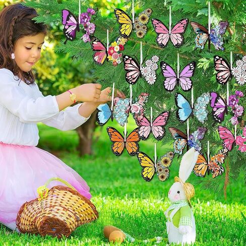 36Pcs Butterfly Ornaments for Tree Hanging Butterflies Wooden Decorations with String for Farmhouse Hanging Tree Summer Party Favors Supplies Birthday Home Decoration in Kuwait
