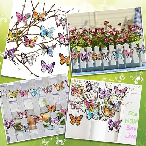 36Pcs Butterfly Ornaments for Tree Hanging Butterflies Wooden Decorations with String for Farmhouse Hanging Tree Summer Party Favors Supplies Birthday Home Decoration in Kuwait