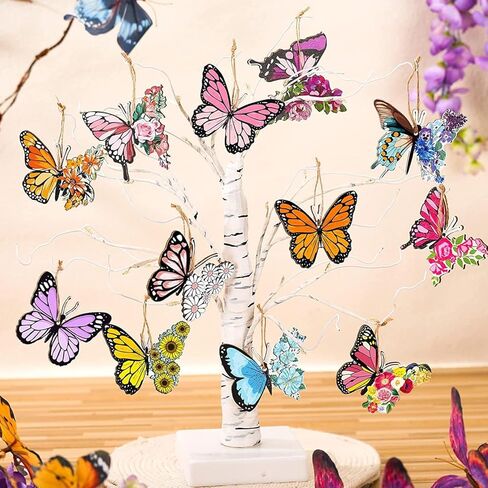 36Pcs Butterfly Ornaments for Tree Hanging Butterflies Wooden Decorations with String for Farmhouse Hanging Tree Summer Party Favors Supplies Birthday Home Decoration in Saudi Arabia