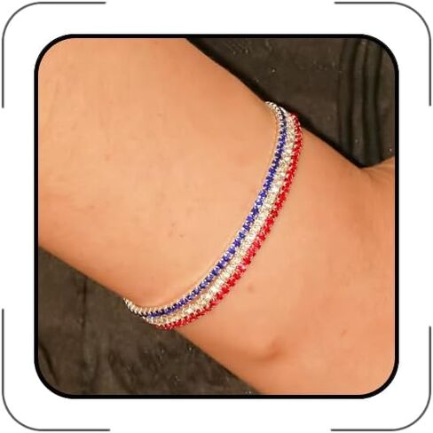 INENIMARTJ USA American Flag Rhinestone Bracelet for Women 4th of July Bracelets Patriotic Bracelets 3pcs Red White Blue Zircon Tennis Bracelets Independence Day Patriotic Jewelry Accessories in Kuwait