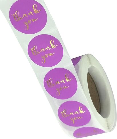 N’icePackaging – 500 Qty – 1.5 inch - Thank You - Purple w Gold Text - Stickers/Sealers – Self-Adhesive – for Decoration/Sales/Branding/Envelopes/Merchandise/Customer Appreciation in Kuwait
