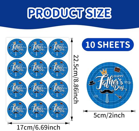 Happy Fathers Day Stickers 120Pcs Blue Father's Day Envelope Seal Label Stickers 2Inch Round Self-Adhesive Hat Beard Gift Sticker for Greeting Cards Gifts Wrapping Decorations Supplies in Kuwait