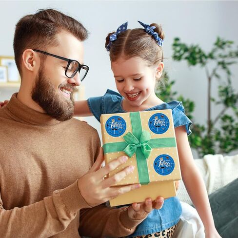 Happy Fathers Day Stickers 120Pcs Blue Father's Day Envelope Seal Label Stickers 2Inch Round Self-Adhesive Hat Beard Gift Sticker for Greeting Cards Gifts Wrapping Decorations Supplies in Kuwait