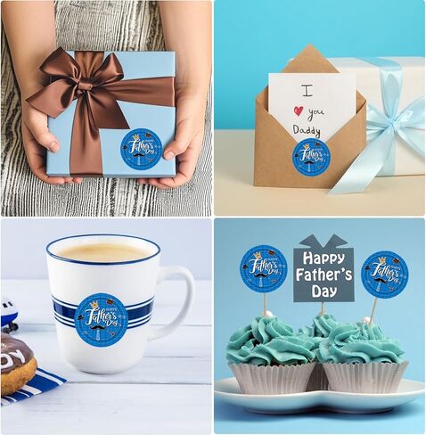 Happy Fathers Day Stickers 120Pcs Blue Father's Day Envelope Seal Label Stickers 2Inch Round Self-Adhesive Hat Beard Gift Sticker for Greeting Cards Gifts Wrapping Decorations Supplies in Kuwait