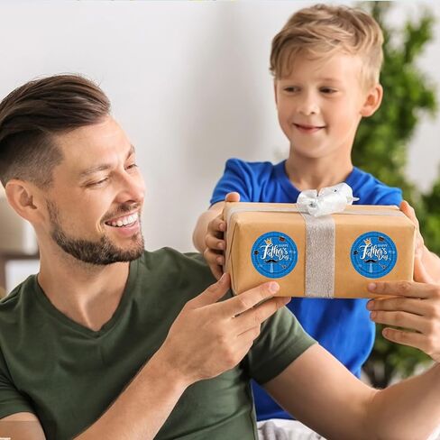 Happy Fathers Day Stickers 120Pcs Blue Father's Day Envelope Seal Label Stickers 2Inch Round Self-Adhesive Hat Beard Gift Sticker for Greeting Cards Gifts Wrapping Decorations Supplies in Kuwait