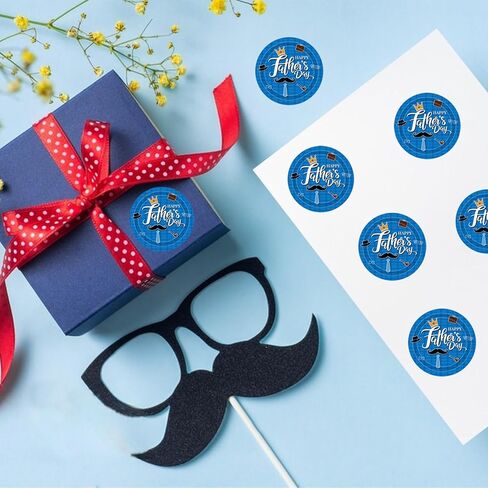Happy Fathers Day Stickers 120Pcs Blue Father's Day Envelope Seal Label Stickers 2Inch Round Self-Adhesive Hat Beard Gift Sticker for Greeting Cards Gifts Wrapping Decorations Supplies in Kuwait