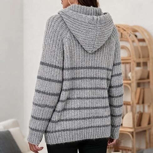 Women's Knitted Cardigan Sweater Button Down Hooded Sweaters V Neck Long Sleeve Hoodies for Fall Winter in Saudi Arabia