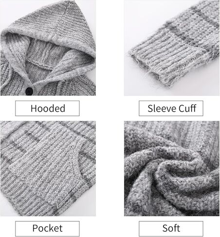 Women's Knitted Cardigan Sweater Button Down Hooded Sweaters V Neck Long Sleeve Hoodies for Fall Winter in Saudi Arabia