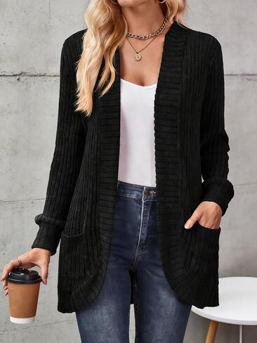 Long Sleeve Open Front Cardigan for Women, Lightweight Long Sweater Outfits with Pockets. in Saudi Arabia
