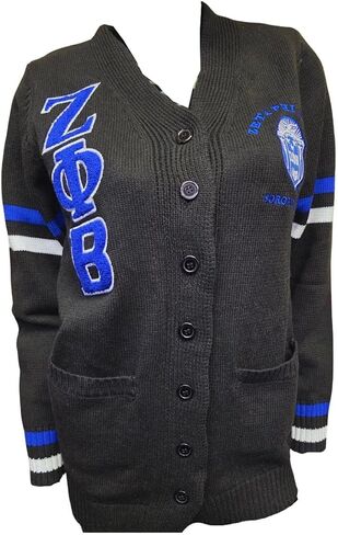 سترة Buffalo Dallas Zeta Phi/Φ Beta Chenille Varsity Cardigan [زر سفلي - أسود] - ID#67842-15-2-0-34 in Saudi Arabia