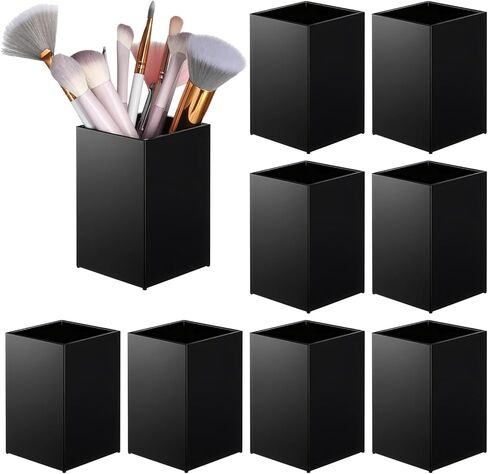 10 قطع من حامل أقلام الأكريليك، حامل أقلام أسود للمكتب وحاملات فرش الماكياج من الأكريليك مقاس 2.6 × 2.6 × 4 بوصة، كوب منظم للأقلام للمكتب والمدرسة واللوازم المنزلية in Kuwait