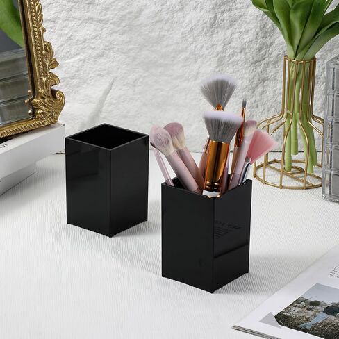 10 قطع من حامل أقلام الأكريليك، حامل أقلام أسود للمكتب وحاملات فرش الماكياج من الأكريليك مقاس 2.6 × 2.6 × 4 بوصة، كوب منظم للأقلام للمكتب والمدرسة واللوازم المنزلية in Kuwait
