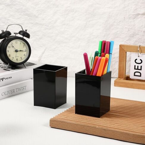 10 قطع من حامل أقلام الأكريليك، حامل أقلام أسود للمكتب وحاملات فرش الماكياج من الأكريليك مقاس 2.6 × 2.6 × 4 بوصة، كوب منظم للأقلام للمكتب والمدرسة واللوازم المنزلية in Kuwait