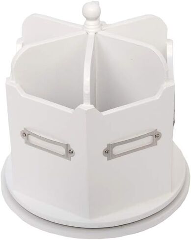 Spinning Desktop Stationary Organizer – Decorative Wooden Rotating Pen and Pencil Cup – Elegant 6 Compartment White Desk and Table Top Office Supplies Station with Labels- by Designstyles in Kuwait