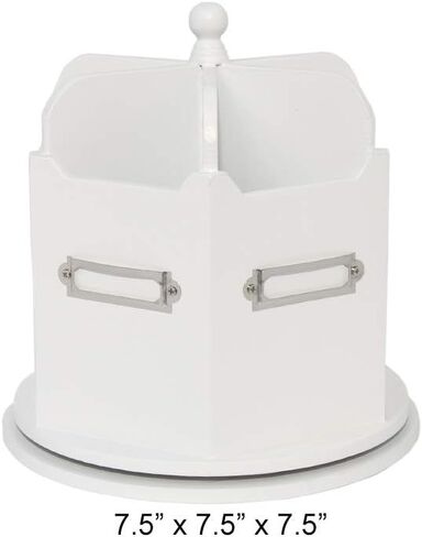 Spinning Desktop Stationary Organizer – Decorative Wooden Rotating Pen and Pencil Cup – Elegant 6 Compartment White Desk and Table Top Office Supplies Station with Labels- by Designstyles in Kuwait