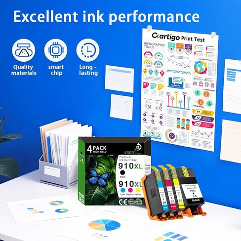 910XL High Yield Ink Cartridges Combo Pack (Black/Cyan/Magenta/Yellow 4-Pack) Compatible for HP 910XL HP910 HP910XL Replacement for Office Jet Pro 8020 8025 8028 8010 OfficeJet 8015 8022 Printers in Kuwait