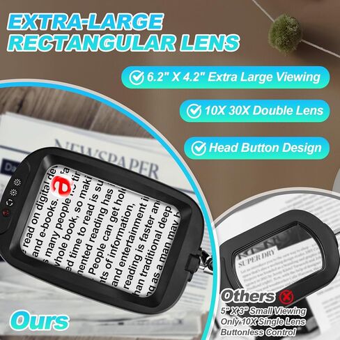 10X 30X Extra Large Magnifying Glass with Light and Clamp, Rectangle Hands Free Magnifier with 5 Color Modes, Adjustable LED Lighted Magnifying Desk Lamp for Reading Close Work Craft Painting (Black) in Kuwait