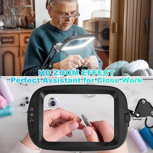 10X 30X Extra Large Magnifying Glass with Light and Clamp, Rectangle Hands Free Magnifier with 5 Color Modes, Adjustable LED Lighted Magnifying Desk Lamp for Reading Close Work Craft Painting (Black) in Kuwait