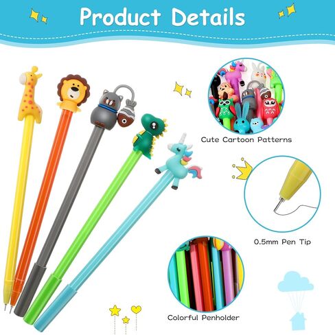 Handepo Cute Cartoon Gel Ink Animal Writing Pens 0.5 mm Black Ink Cool Kawaii Fun Novelty Pens for Kids School Office Home Supplies Student Kids Gift, 50 Assorted Styles(100 Pcs) in Saudi Arabia