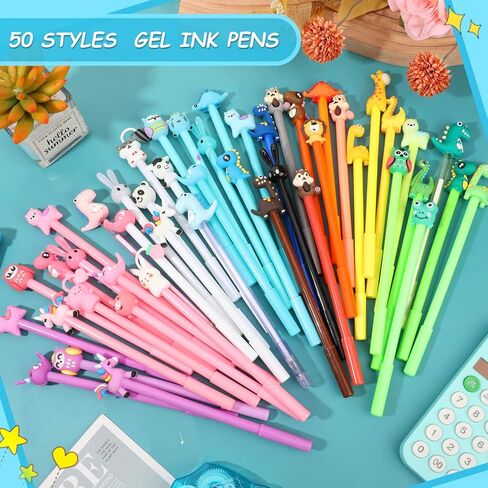 Handepo Cute Cartoon Gel Ink Animal Writing Pens 0.5 mm Black Ink Cool Kawaii Fun Novelty Pens for Kids School Office Home Supplies Student Kids Gift, 50 Assorted Styles(100 Pcs) in Saudi Arabia