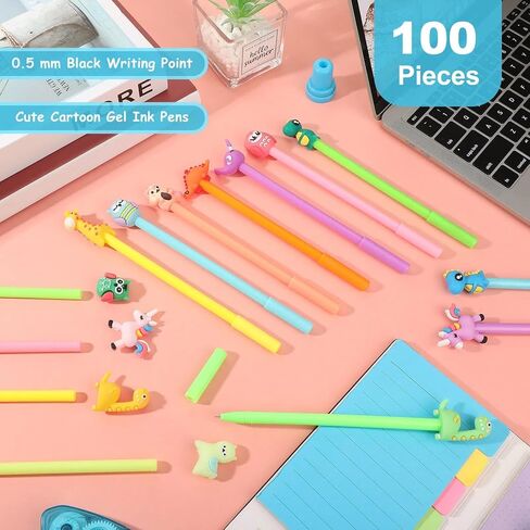 Handepo Cute Cartoon Gel Ink Animal Writing Pens 0.5 mm Black Ink Cool Kawaii Fun Novelty Pens for Kids School Office Home Supplies Student Kids Gift, 50 Assorted Styles(100 Pcs) in Saudi Arabia