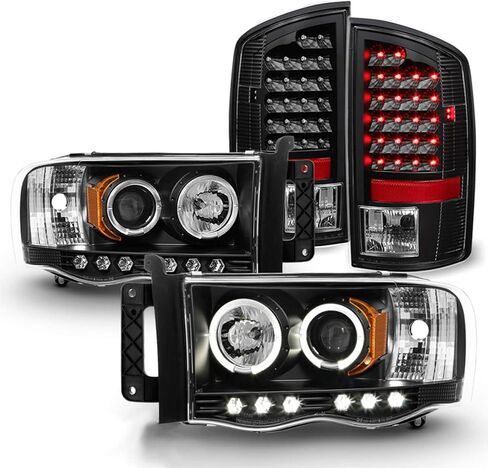 AKKON - For 2003-05 Dodge Ram + 2002 Ram 1500 Black Housing Dual DRL Projector LED Headlights + Tail Lamps in Saudi Arabia