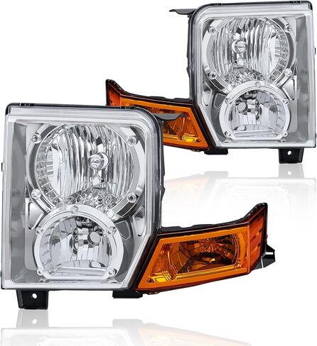 Pair Headlights Assembly Compatible for 2005 2006 2007 Jeep Grand Cherokee Halogen with Clear Lens/Chrome Housing/Amber Reflector Front Lamps Driver and Passenger Side#55156351AK in Saudi Arabia