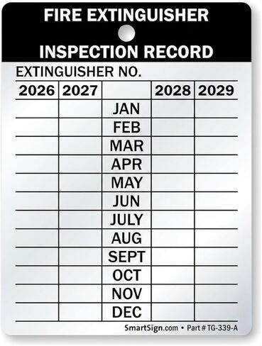 SmartSign Fire Extinguisher Labels, Inspection Labels, Record 4-Year Maintenance Labels, 3 x 2.25 Inches, 2 mil Debossable Aluminum, Pack of 10, Made in USA in Saudi Arabia