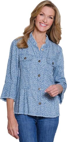 MULTIPLES Women's 3/4 Flounce Sleeve 2-Pocket Button Front Peplum Jacket in Saudi Arabia