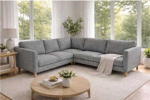 Polyester Karlstad Corner Sofa Cover (2+3/3+2) Replacement, is Custom Made for IKEA Karlstad Sectional Slipcover Replacement (Beige Polyester) in Kuwait