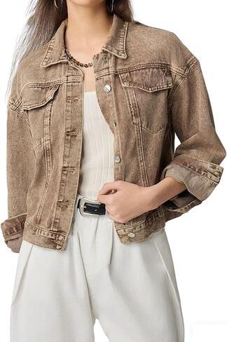 loveimgs Women Casual Button Down Cropped Denim Jacket Short Jean Coat Fall Shacket Barn Jacket Trucker Coat Lightweight in Saudi Arabia