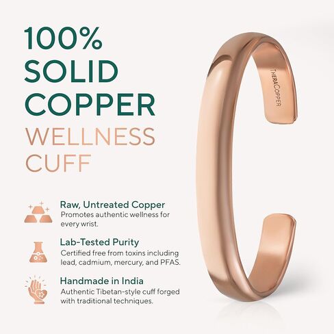 TheraCopper Copper Bracelet for Men & Women — 100% Pure Copper Bracelets — Raw, Solid & Uncoated Authentic Handmade Tibetan Bracelet Cuff Bangles (Plain & Prism Design) in Kuwait
