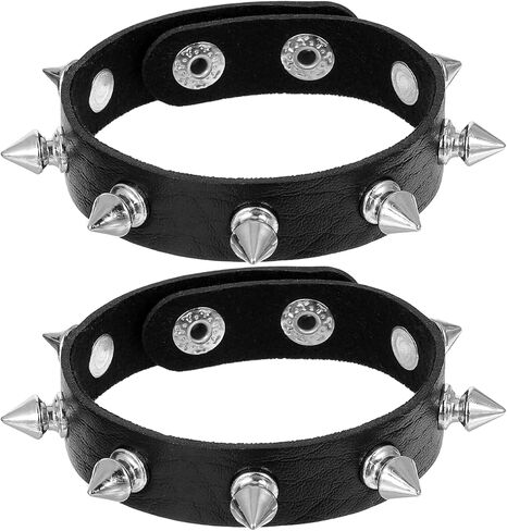 Spike Bracelet Adjustable Punk Rock Studded Leather Wristband Black Emo Bracelets Gothic Jewelry for Men Women in Saudi Arabia