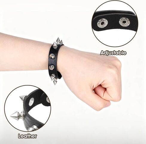 Spike Bracelet Adjustable Punk Rock Studded Leather Wristband Black Emo Bracelets Gothic Jewelry for Men Women in Saudi Arabia