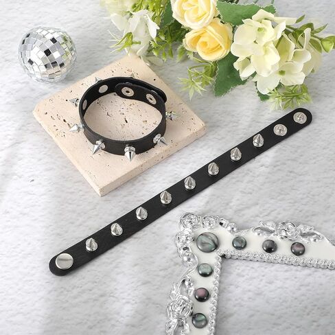 Spike Bracelet Adjustable Punk Rock Studded Leather Wristband Black Emo Bracelets Gothic Jewelry for Men Women in Saudi Arabia